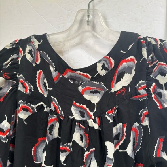 Milly Silk Floral Poppy Puff Sleeves Logo Print Button Top Blouse Oversize Shirt - Picture 5 of 15